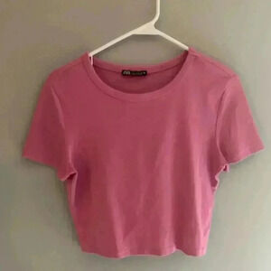 Woman’s Zara Pink Short Sleeve Crew Neck Crop Top Size Large